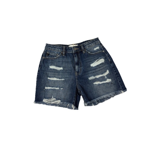 KanCan Pants - Kancan Distressed High Rise Frayed Hem Relaxed Denim Shorts 7/27 Women's Shorts